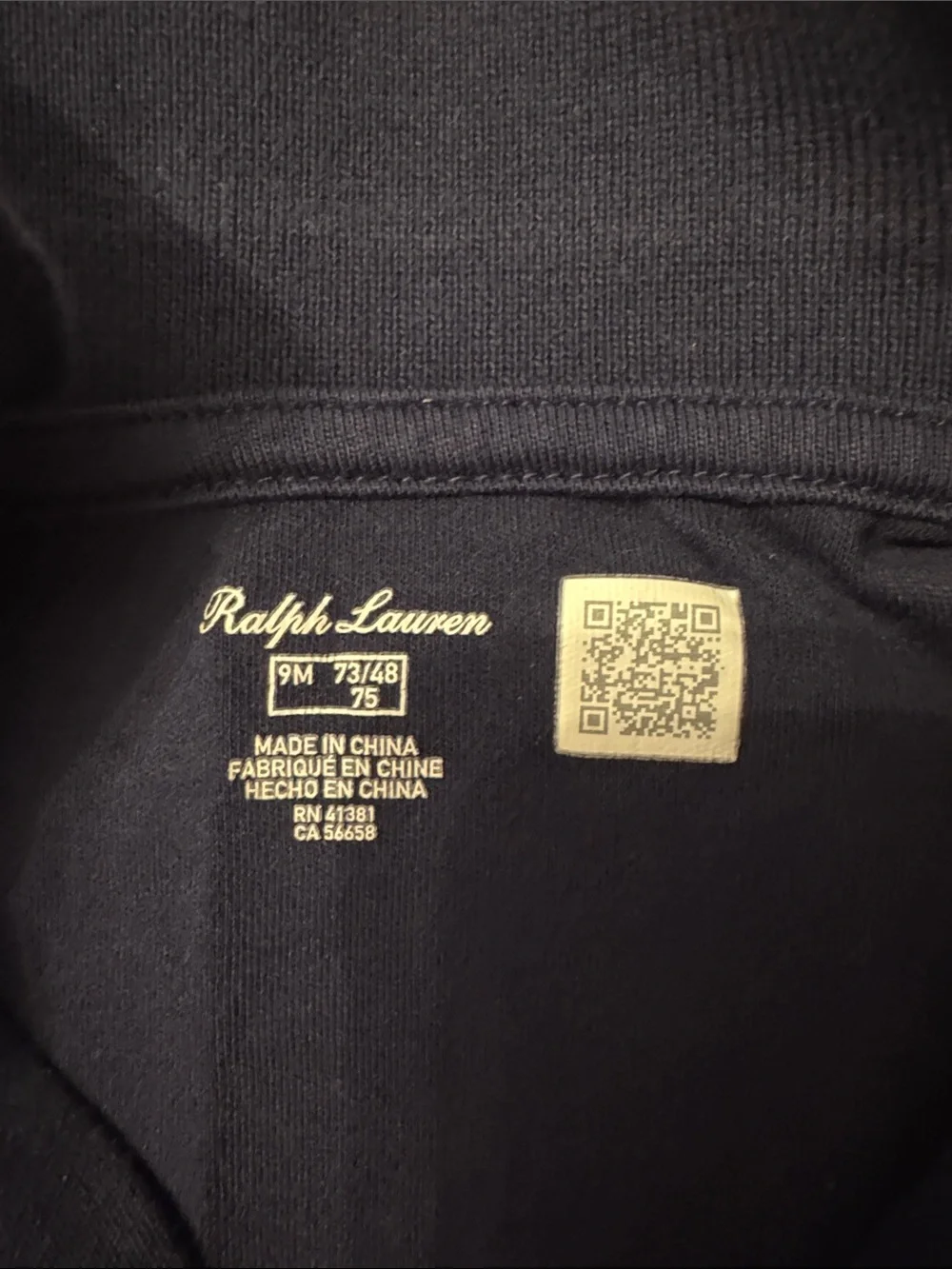 Ralph Lauren Polo Bear Navy Footed One-Piece for baby - 9 months - worn once
